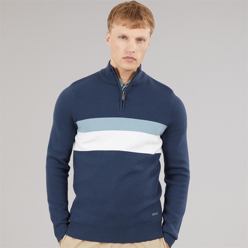 Bench Pull en maille col cheminée zippé 1/4 zabian hommes - Marine