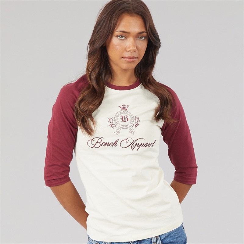Bench T-shirt à manches 3/4 Diah avec blason femmes - Winter White/Cordovan