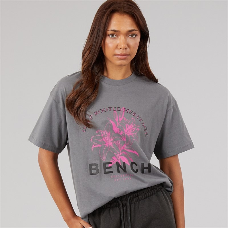 Bench Dames alta oversized t-shirt met opdruk - Charcoal