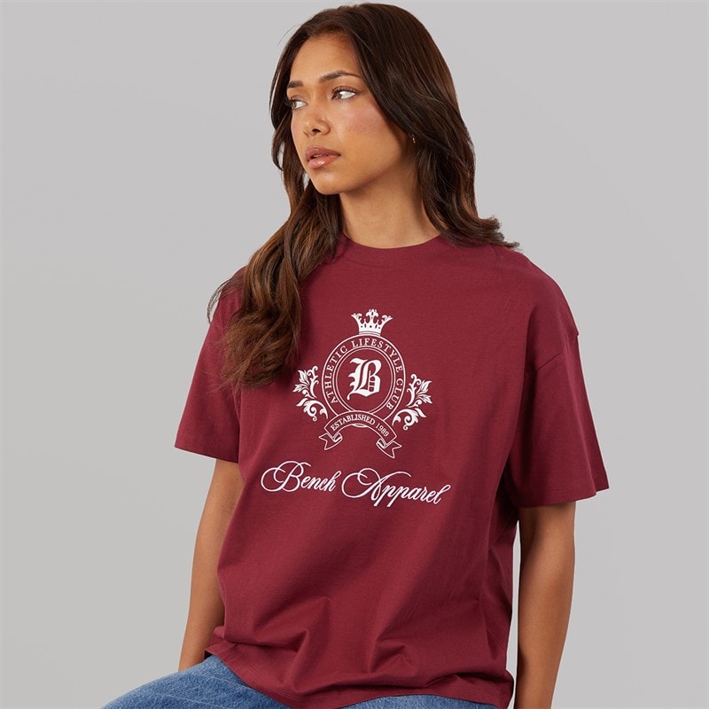 Bench Dames kaiden oversized t-shirt met crest-print - Cordovan