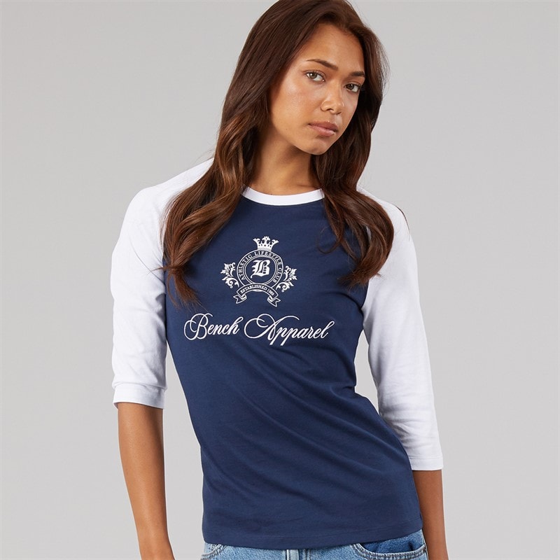 Bench T-shirt à manches 3/4 Diah avec blason femmes - Marine/Blanc