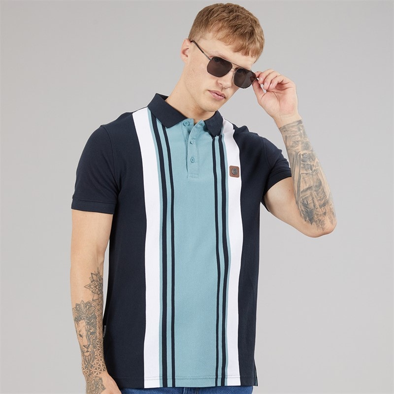Lambretta Heren klassieke polo met strepen - Navy/Smoke Blue
