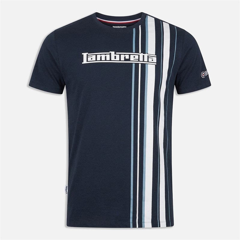 Lambretta Heren t-shirt met racestrepen - Navy/Smoke Blue
