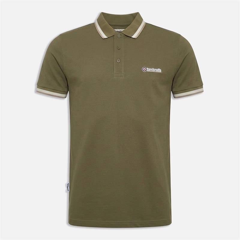 Lambretta Mężczyźni polo z podwójnym obszyciem - Khaki Aqua/Silver/Cashew