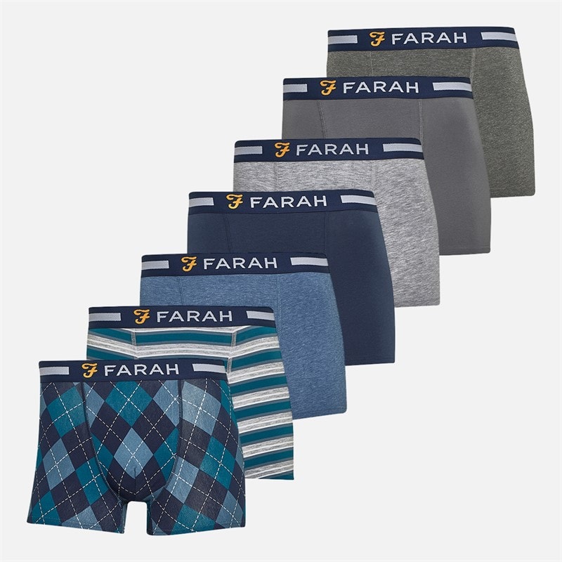 Farah Mężczyźni bokserki byrd seven pack - Granatowy/Szary Marl Yarn Dyed Stripes/Szary Shade/Denim Marl/Granatowy AOP/Szary Marl/Charcoal Marl