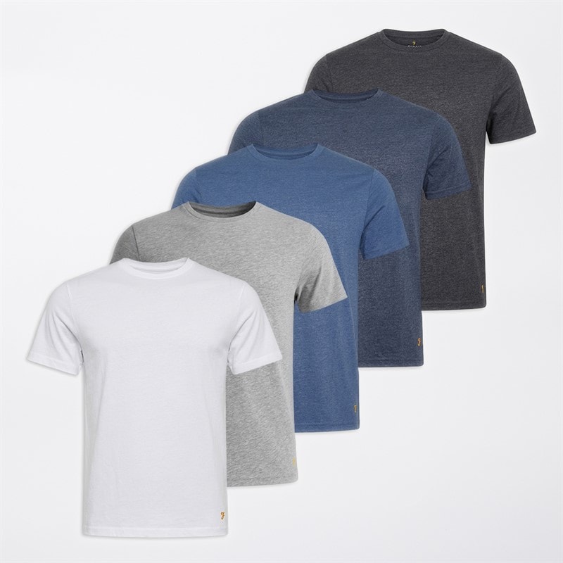 Farah Herren - Erving T-Shirts Fünferpack - Navy Marl/Grau Marl/Denim Marl/Weiß/Charcoal Marl
