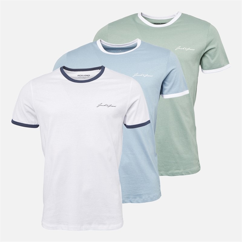 JACK & JONES Heren ralph driepack t-shirts - Wit/Ashley Blue/Groen Milieu