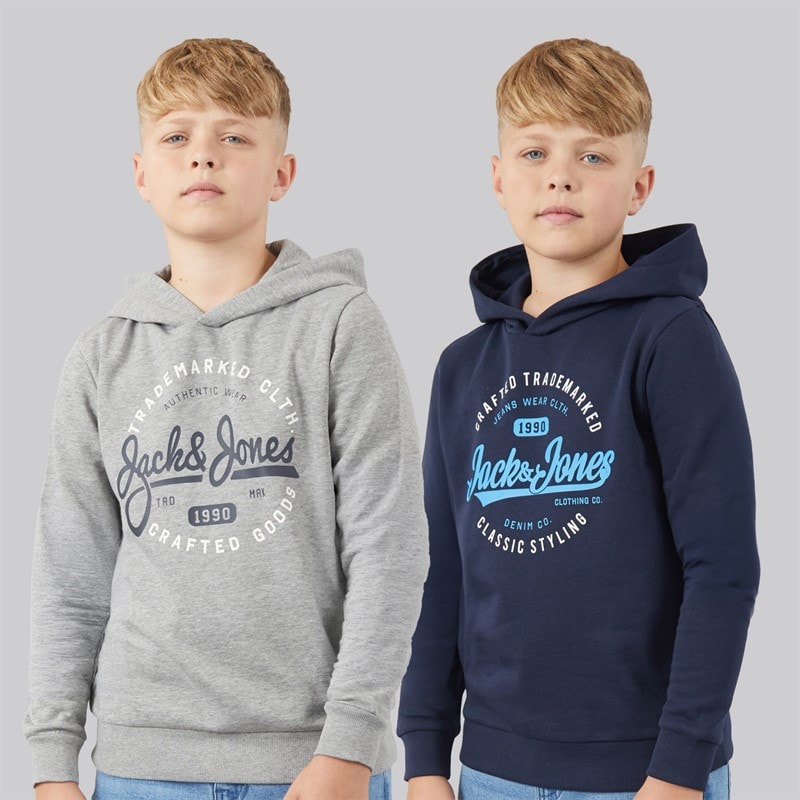 JACK & JONES Chłopcy dwupak bluz z kapturem Mikk - Navy Blazer/Jasnoszary melanż