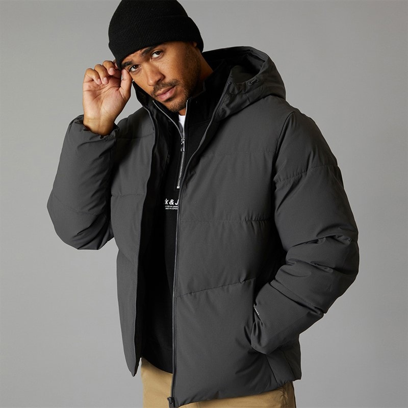 JACK & JONES Mężczyźni pikowana kurtka brady z kapturem - Asphalt