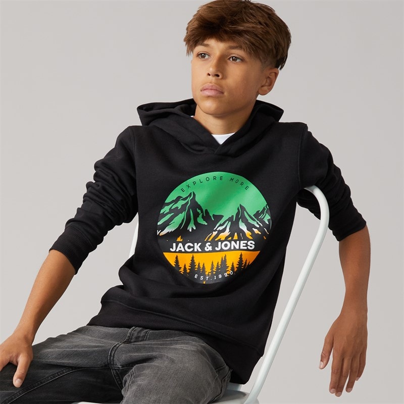 JACK & JONES Jongens peak hoodie - Zwart