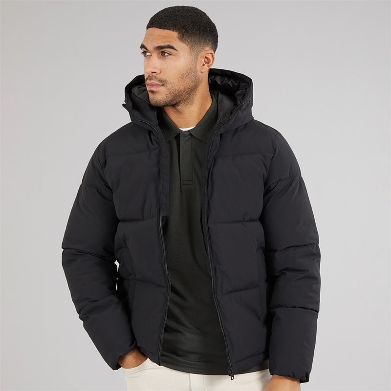 JACK & JONES Heren surface gewatteerde jas met capuchon - Zwart