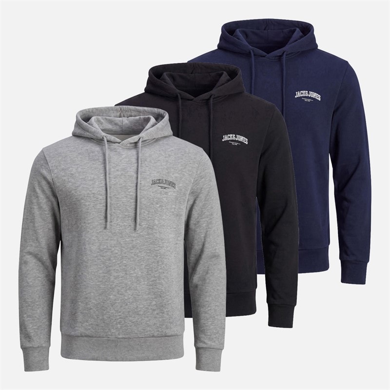JACK & JONES Herren - Jeffrey Kapuzenpullover Dreierpack Navy Blazer/Light Grey Marl - Navy Blazer/Hellgrau Marl/Schwarz