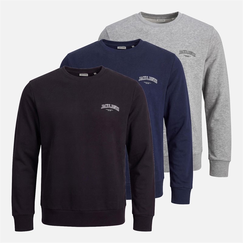 JACK & JONES Herren - Jeffrey Sweatshirts Navy Blazer/Light Grey Marl Dreierpack - Navy Blazer/Hellgrau Marl/Schwarz