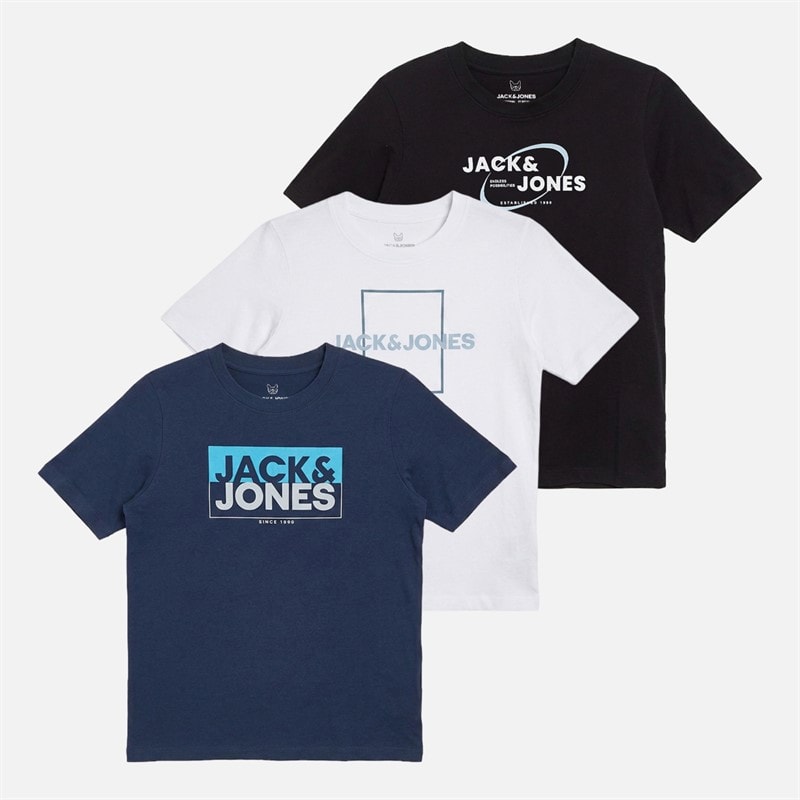 JACK & JONES Lot de trois t-shirts en pierre garçons - Blanc/Navy Blazer/Noir
