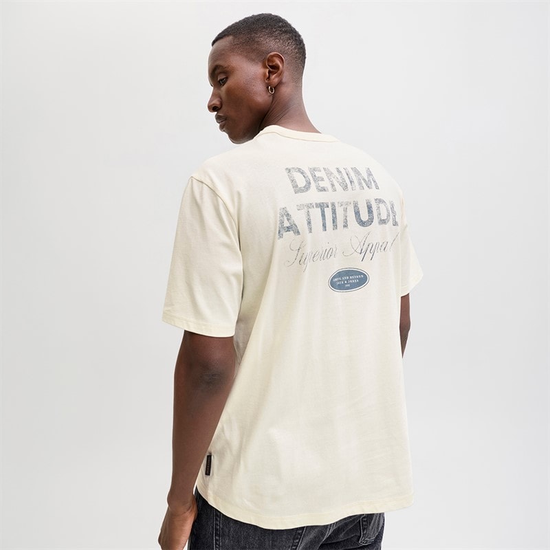 JACK & JONES Heren dover t-shirt met opdruk - Antique White