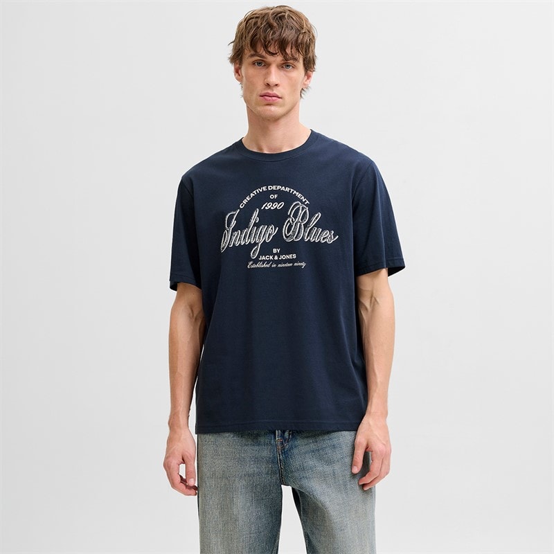 JACK & JONES Heren denver t-shirt met opdruk - Navy Blazer