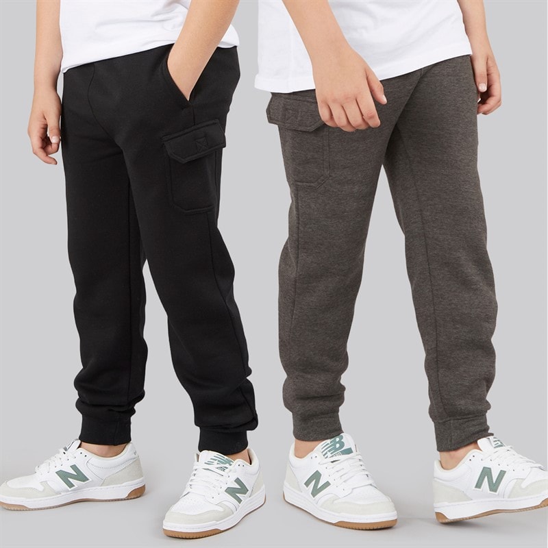 Kangaroo Poo Joggers cargo lot de deux garçons - Noir/Charcoal Marl