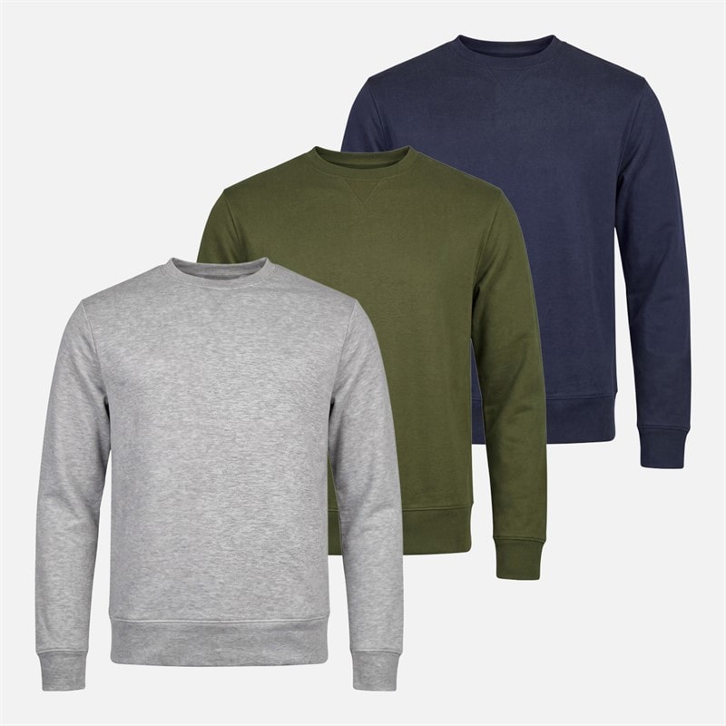 Kangaroo Poo Herren - Fleece-Sweatshirt Dreierpack - Graumeliert/Midnight Blue/Khaki