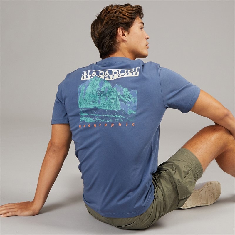 Napapijri Mężczyźni t-shirt z grafiką na plecach Mirada - Blue Infinity