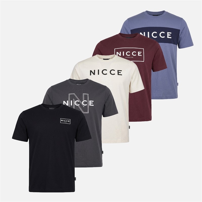 NICCE Mężczyźni etnam pięciopak koszulek t-shirtów - Dunkelsteelblau/Czarny/Coal/Ivory/Fig