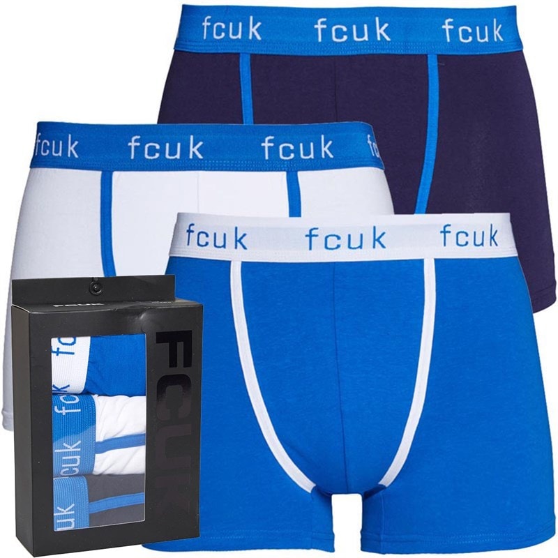 French Connection Mężczyźni trzypak bokserek FCUK - FCUK 7 Granatowy/Biały/Prince
