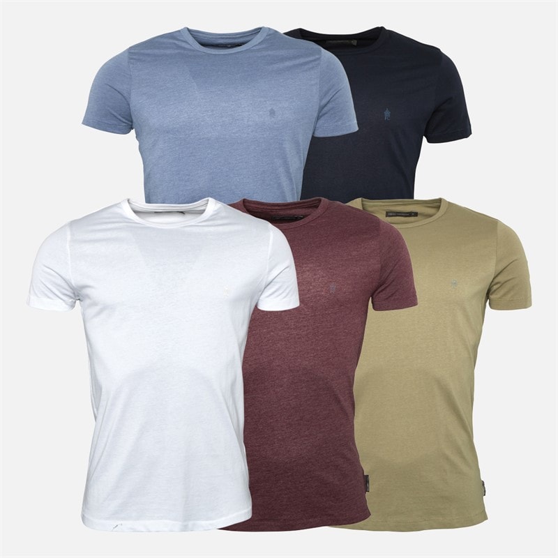 French Connection Lot de cinq t-shirts à col rond hommes - Multi 4-Chateau Mel/Beige clair/Bleu clair Mel/Navy/Wh