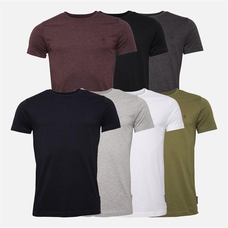 French Connection Lot de sept t-shirts à col rond hommes - Multi - Noir/Blanc/Marine/Gris clair Marl/Charmel/Chatmel/Kaki