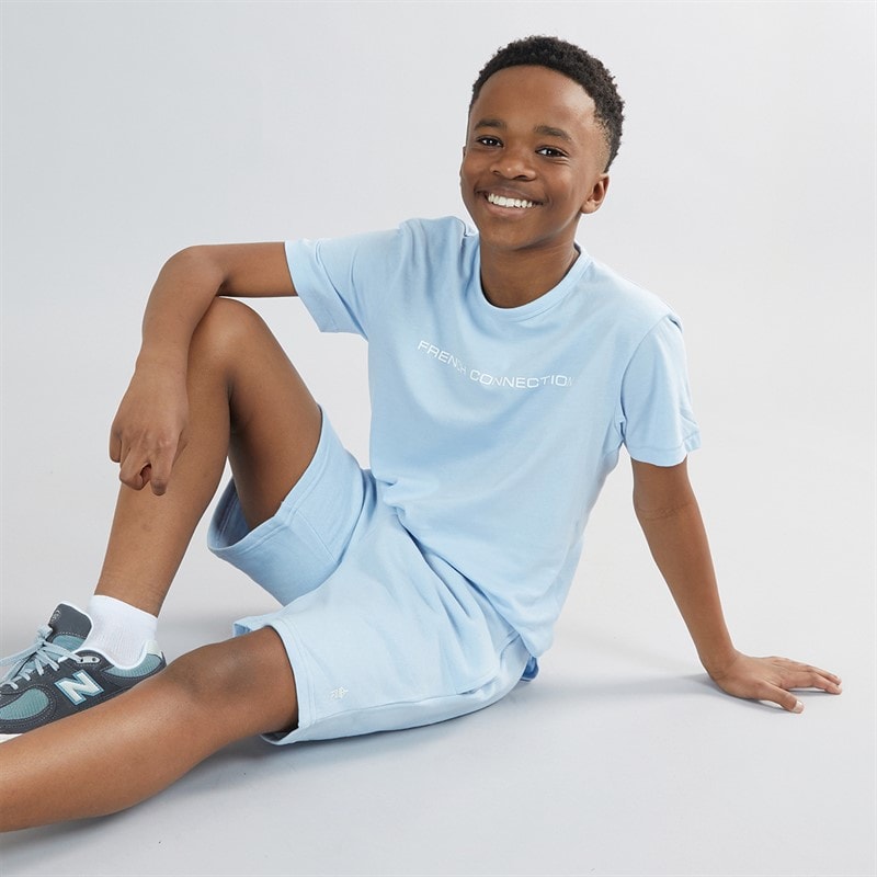 French Connection Jongens t-shirt en short set - Hellblau Mel/White