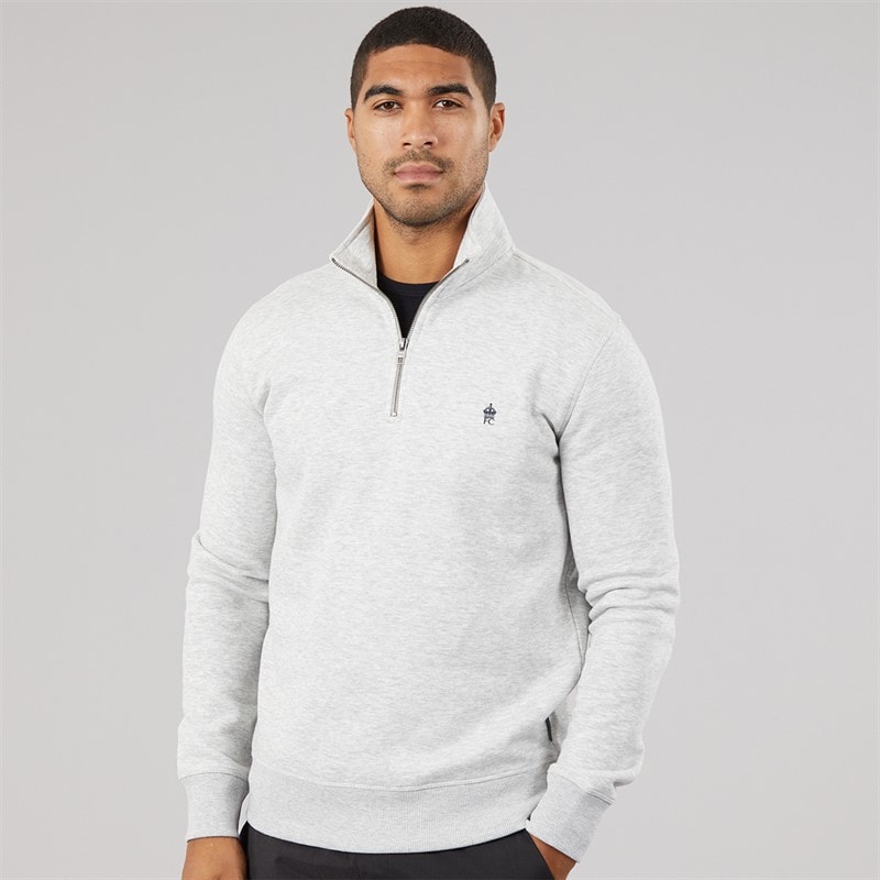 French Connection Herren - FC Sweatshirt mit Halb-Reißverschluss - Hellgrau Mel/Marine