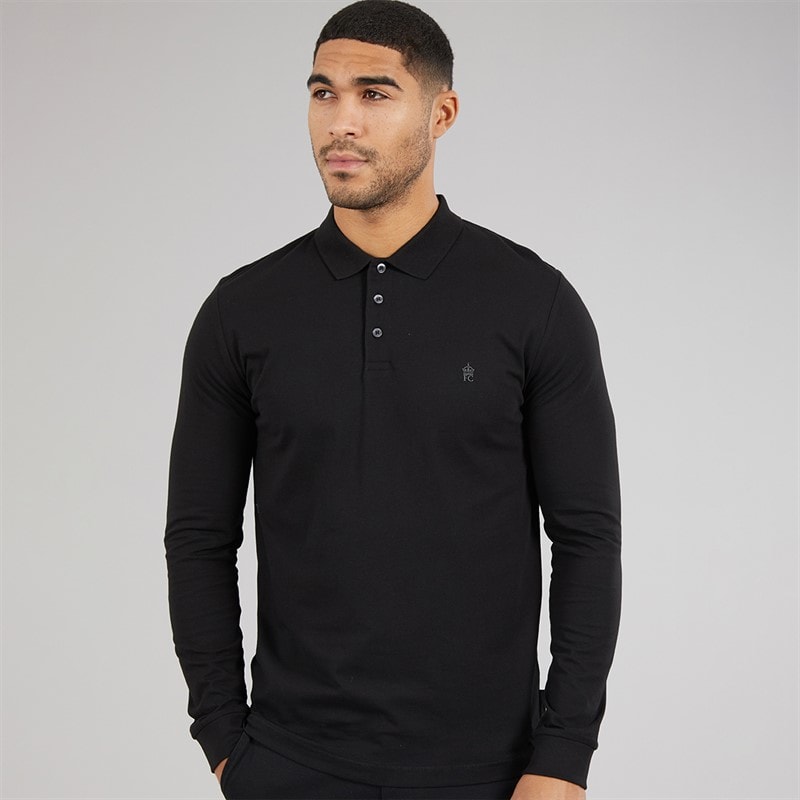 French Connection Mężczyźni koszula polo z długim rękawem - Czarny/Gunmetal