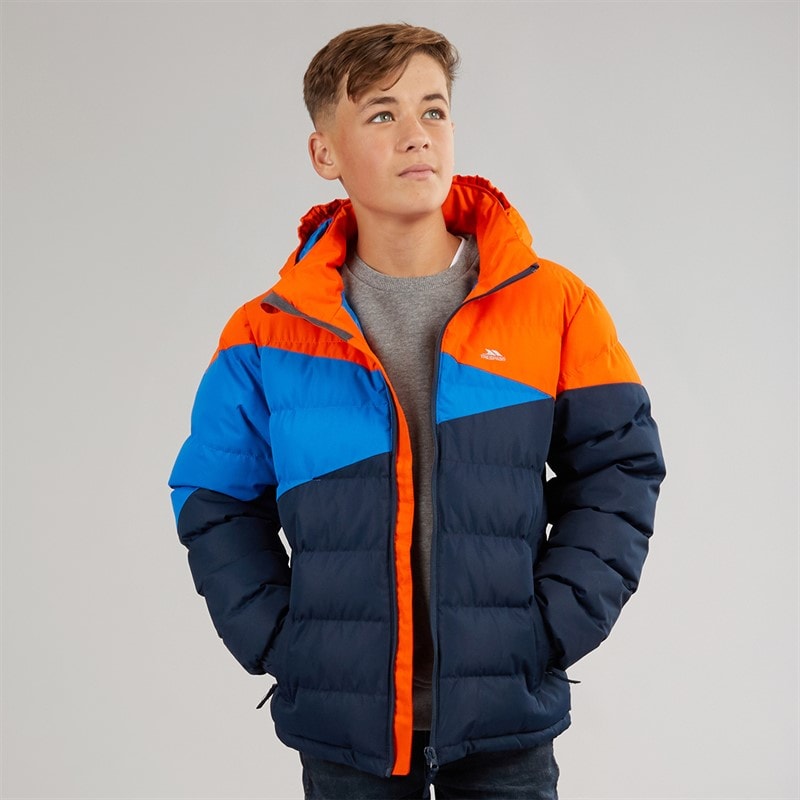 Trespass Veste matelassée à capuche imperméable avec agencement junior garçons - Marine/Hot Orange/Bleu