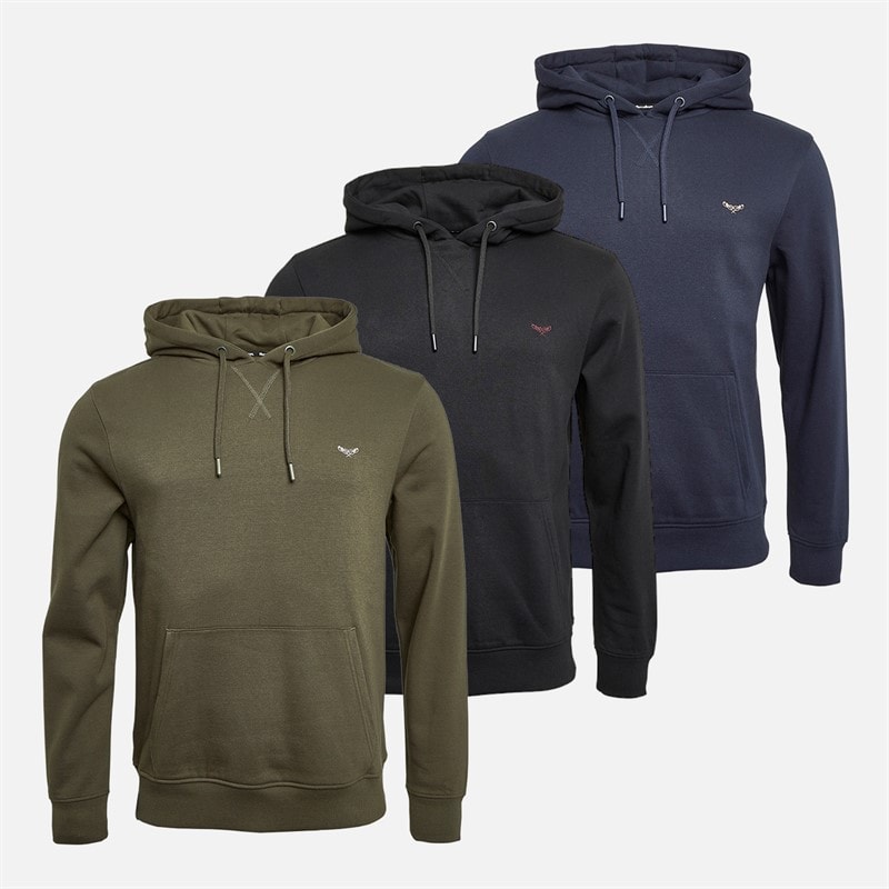 THREADBARE Mężczyźni trzypak bluz z kapturem trifoliate - Czarny/Granatowy/Khaki