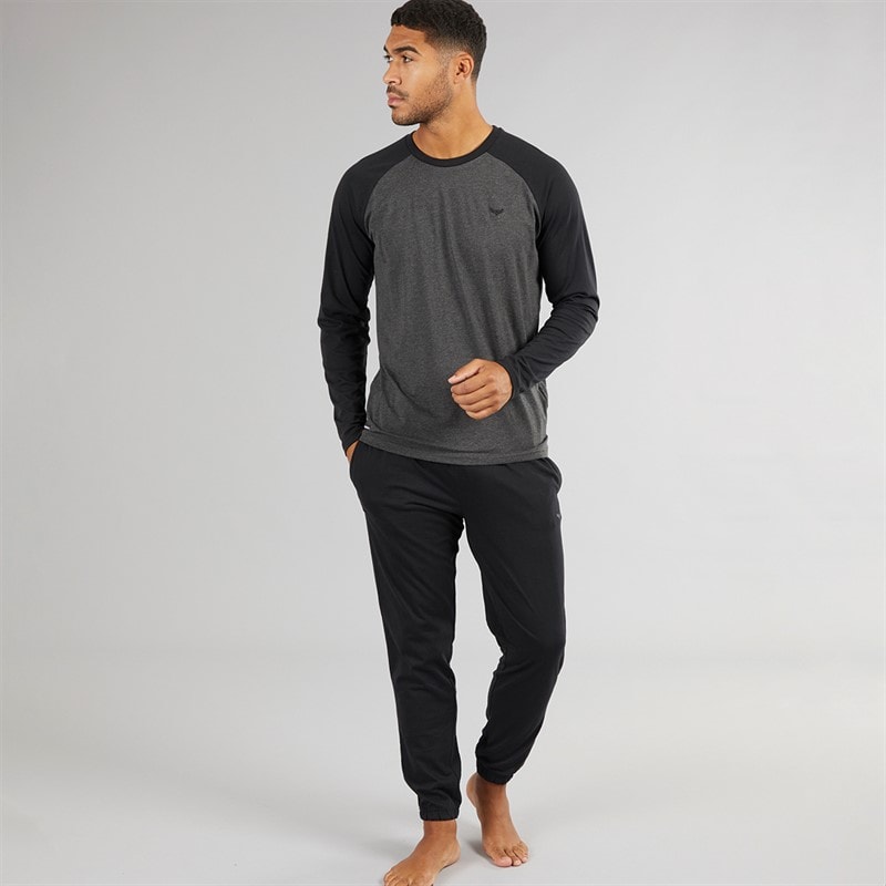 THREADBARE Herren - Baddaway Pyjama-Set - Charcoal Marl/Schwarz