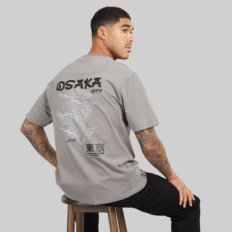 THREADBARE Herren - Axel Locker Geschnittenes Grafik-T-Shirt - Slate