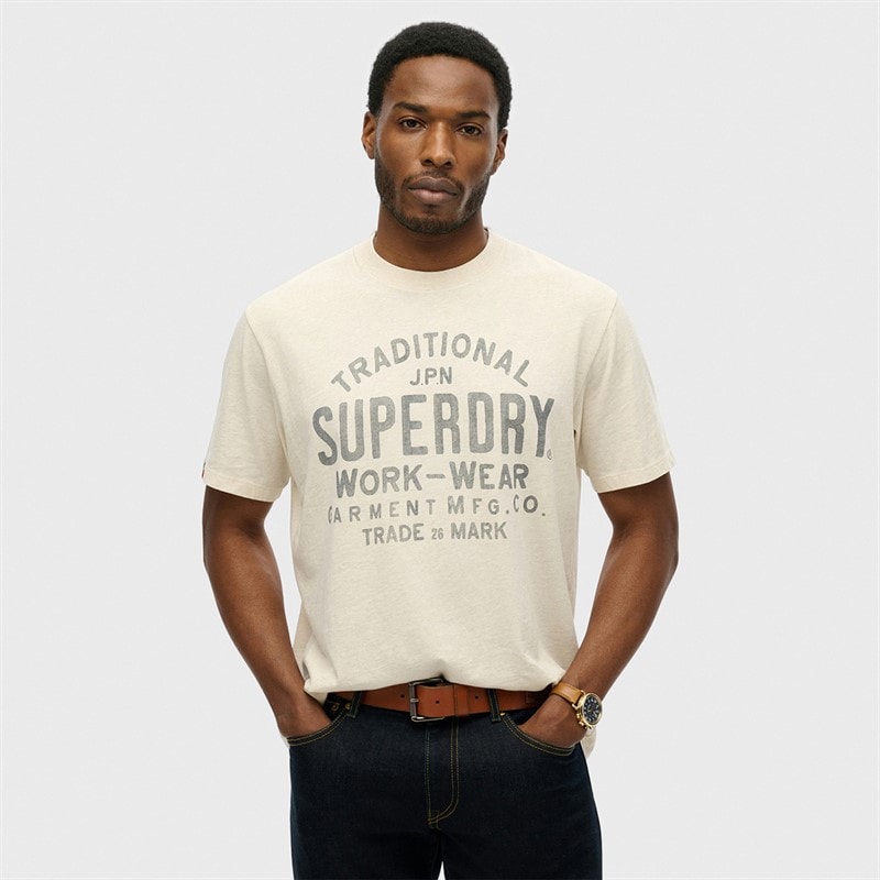 Superdry Herren - Machined Goods Workwear T-Shirt - Oat Cream Marl