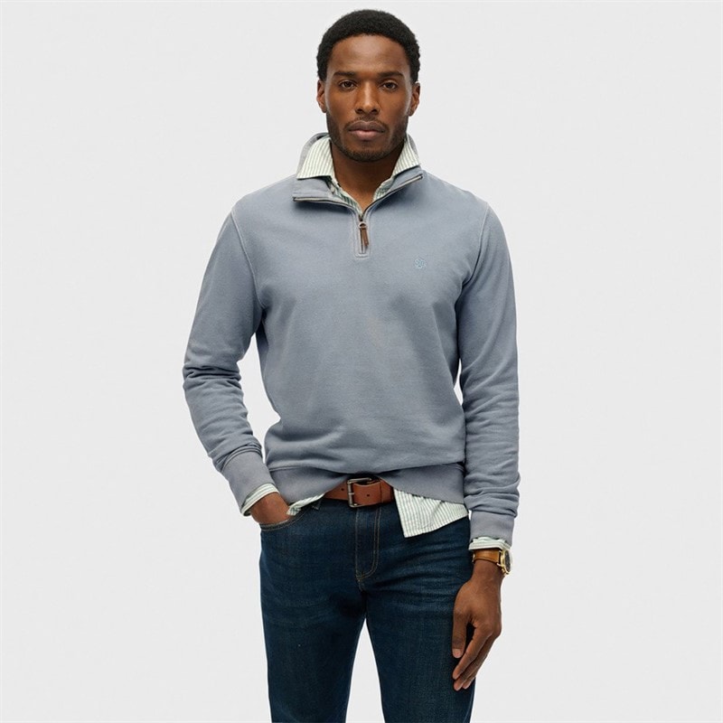 Superdry Heren klassieke halfzip trui - Washed Denim