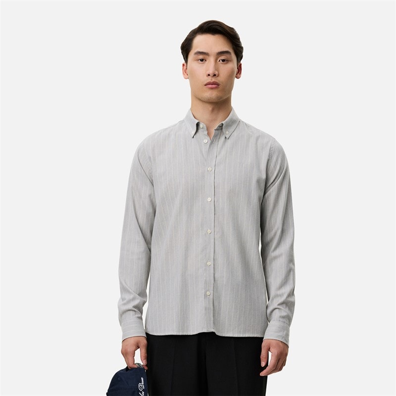 Les Deux Herren Wüstenstreifen Hemd Grey Melange