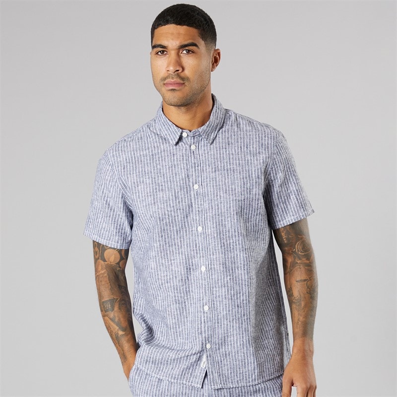 Solid Heren Korte Mouw Shirt True Black Melange