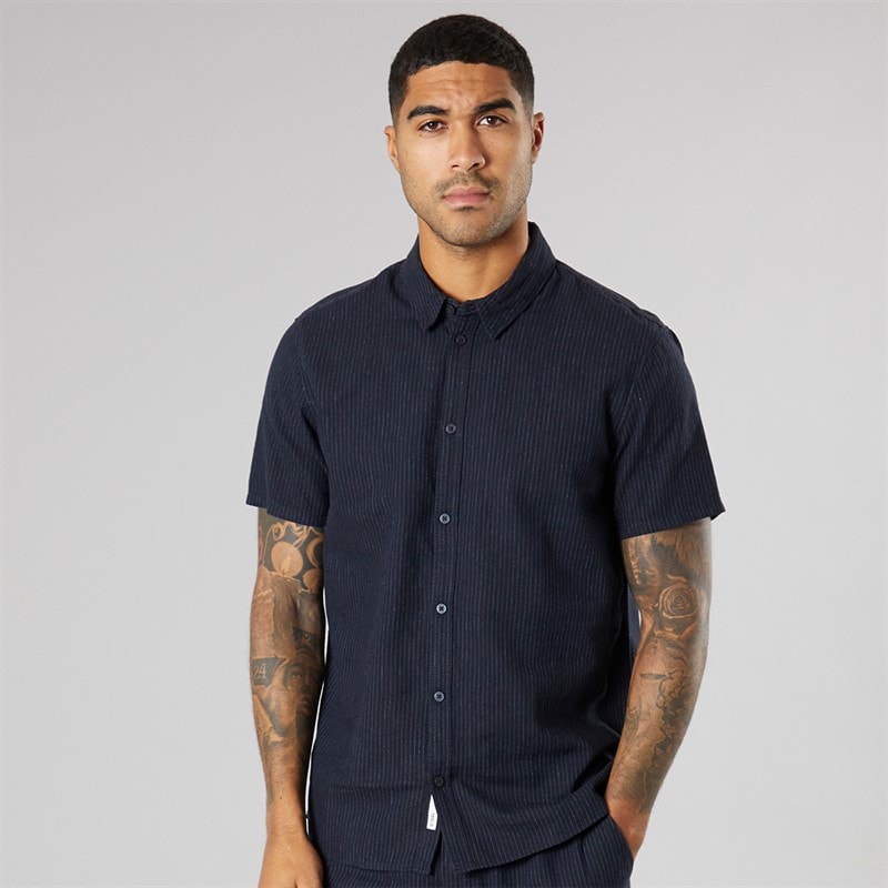 Solid Heren Korte Mouw Shirt Insignia Blue