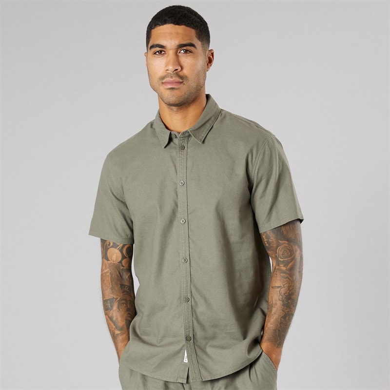 Solid Heren Korte Mouw Shirt Dusty Olive