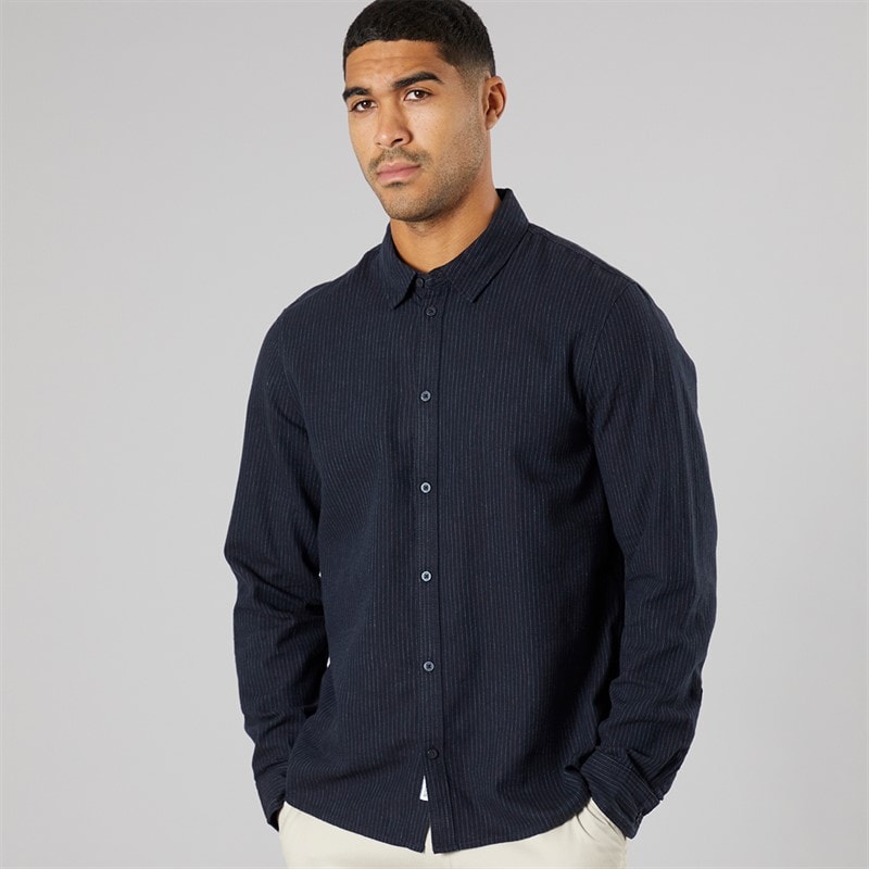 Solid Heren Lange Mouw Shirt Insignia Blue