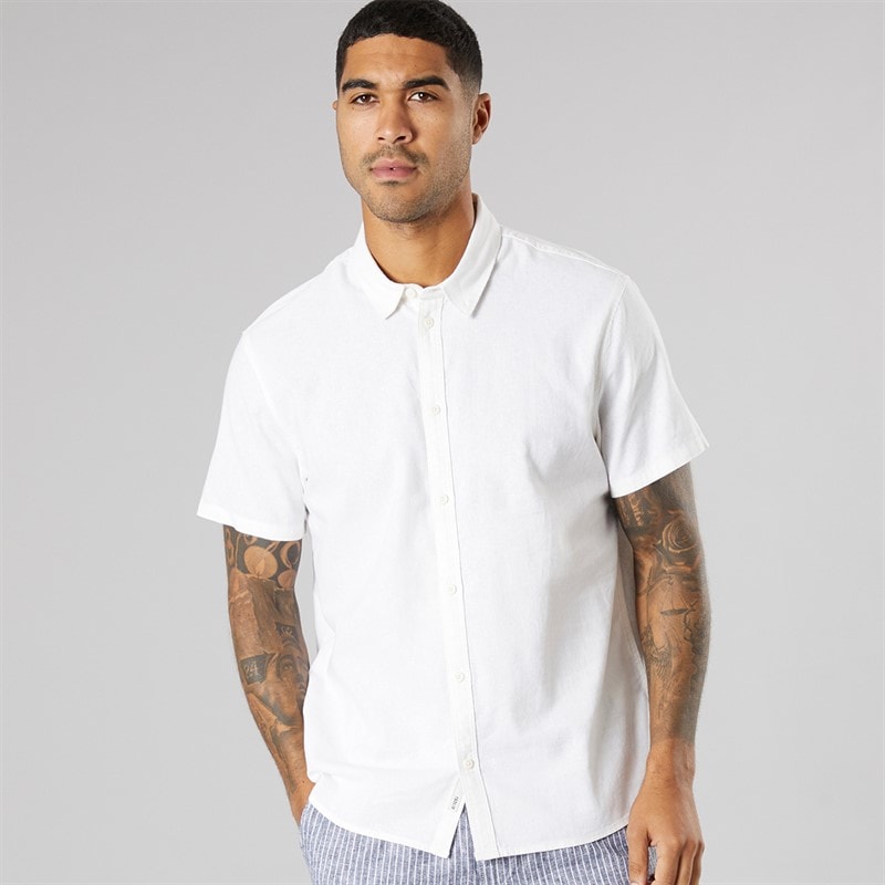 Solid Heren Korte Mouw Shirt Off White