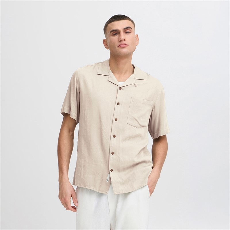 Solid Heren Pablo Korte Mouw Shirt Oatmeal