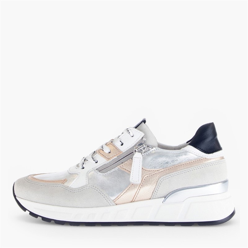 Gabor Dames Retro Rits Detail Sneakers Wit/Silver