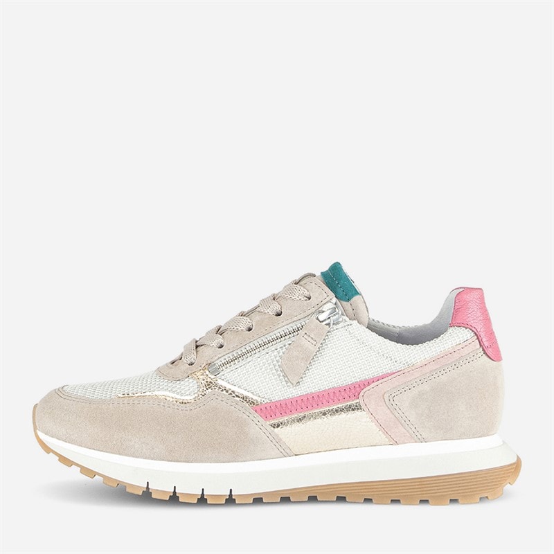 Gabor Dames Retro Rits Detail Sneakers Wit/Grijs/Roze