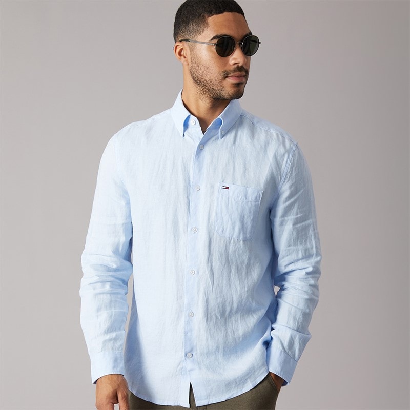 Tommy Jeans Koszula z długim rękawem lniana dla niego kolor Sweet Blue