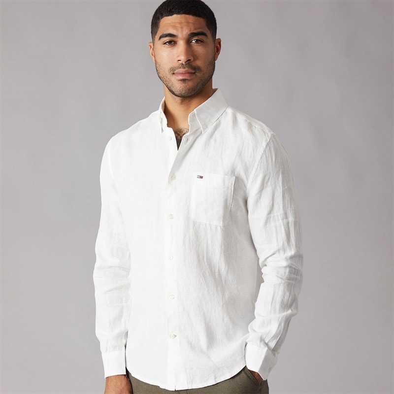 Tommy Jeans Chemise en lin à manches longues Homme Ecru
