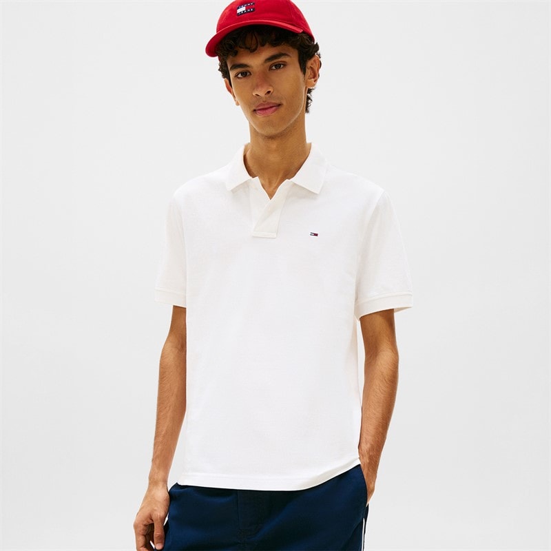 Tommy Jeans Herren Flag Reguläre Passform Piqué Polohemd Weiß