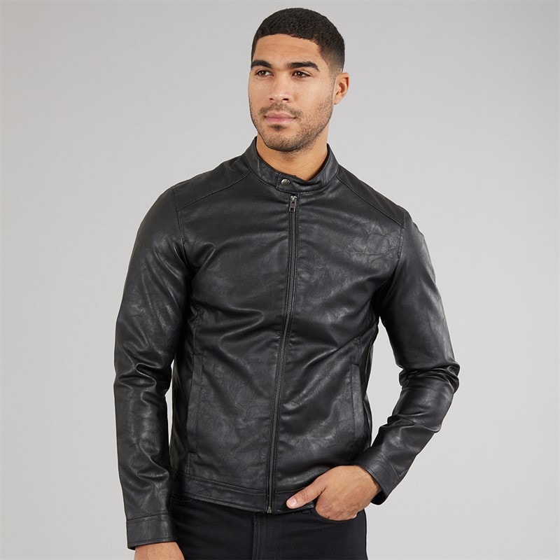 JJ REBEL Herren Caleb PU Jacke Schwarz