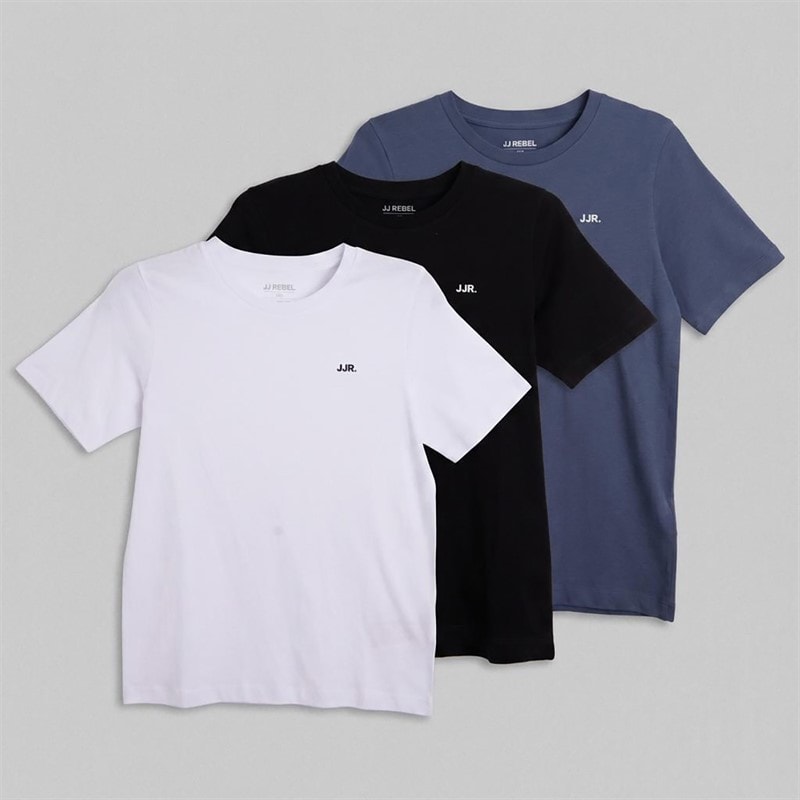 JJ REBEL Jongens Drie Pak T-shirts Zwart/Wit/Vintage Indigo